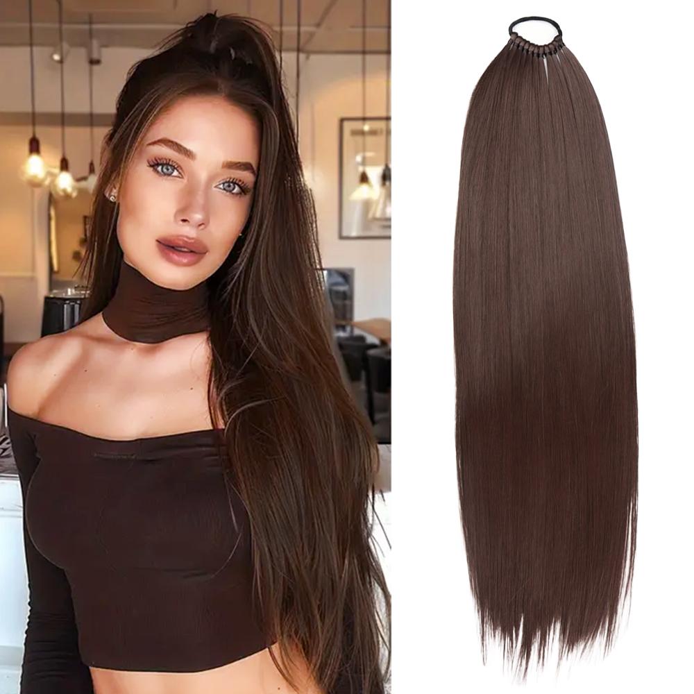 MERISIHAIR Синтетический конский хвост с эластичными резинками для волос Длинные прямые накладные хвосты Элегантные накладные волосы для женщин Повседневное использование Аксессуары для волос