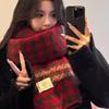 Women's Luxury Thickened Red Houndstooth Scarf - Korean Style, Warm & Versatile for Autumn/Winter