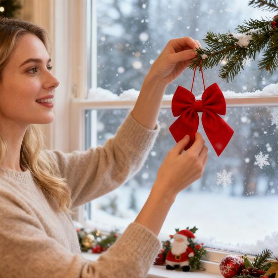 1/2 шт. Рождественский бант бархатный мягкий подвесной декор с колокольчиками банты Рождество