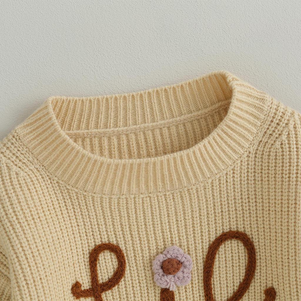 Свитер для маленьких девочек, 6 месяцев, 12 месяцев, 1 год, 2 года, 3 года, 4 года, 5 лет, 6 лет, пуловеры с круглым вырезом и длинными рукавами с вышивкой букв, осенне-зимняя повседневная одежда, топы