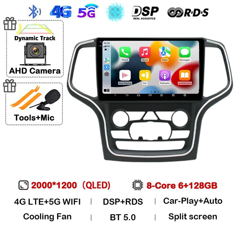 Android 14 беспроводной Carplay Auto 4G+WIFI для Jeep Grand Cherokee WK2 2014-2017 навигация GPS автомобильный радиоприемник мультимедиа видеоплеер