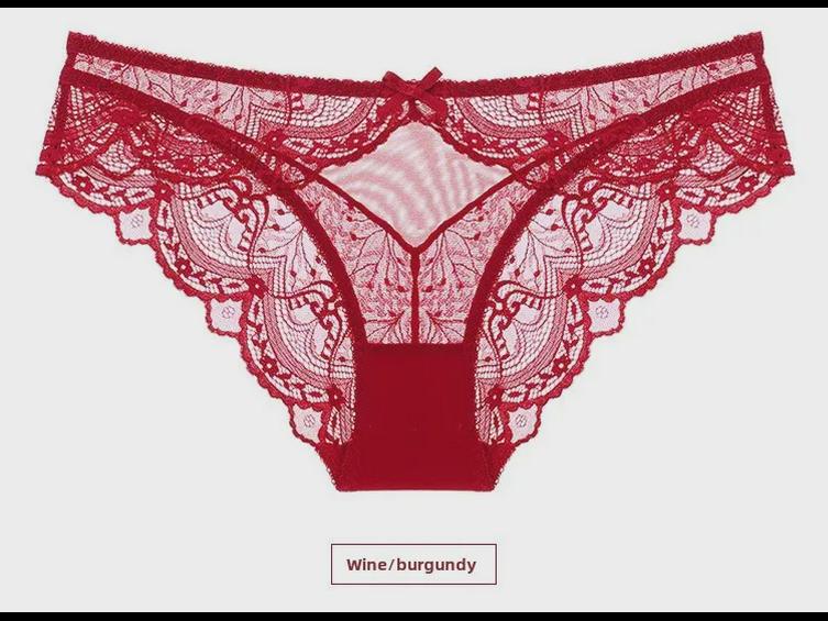 Red Lace Mid-Waist Sexy Panties for Women, Plus Size, Seamless Design