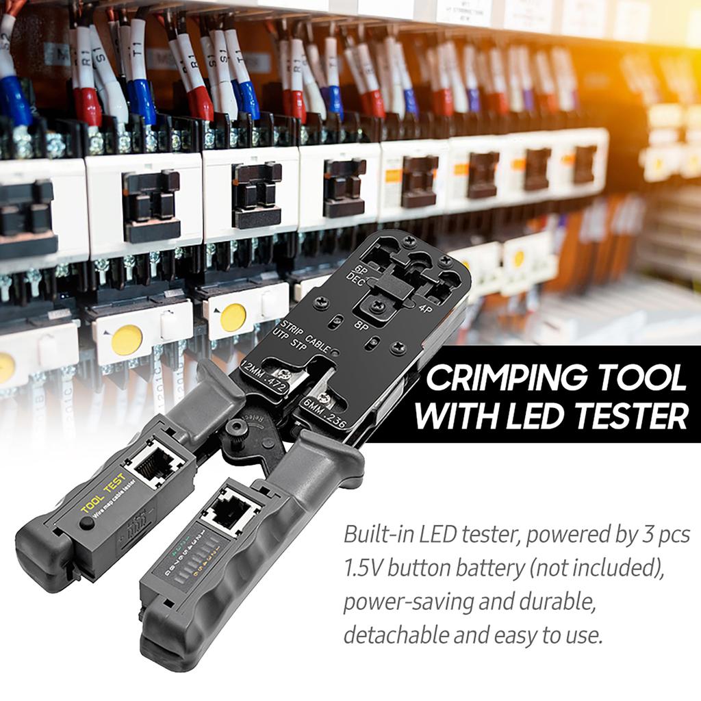 Ratcheting Crimping Tool with LED Tester 4 in 1 Multifunction Wire Crimpers Stripper Cutter Tester, 8P 6P 4P Network