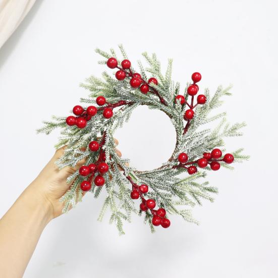 Mini Christmas Cabinet Wreath for Kitchen Red Berry Door Wreath with Bow for Farmhouse Holiday Xmas Party Decoration