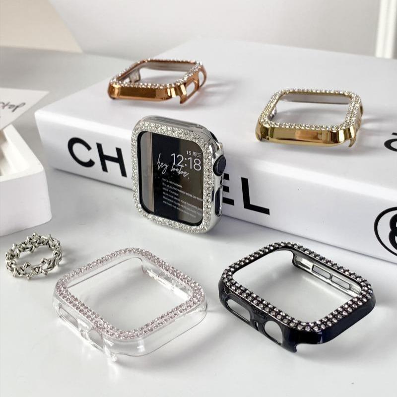 Подходит для applewatchS10/11 двухрядный корпус с бриллиантами Apple Watch iwatch9876se полый полупрозрачный чехол