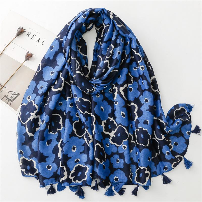 Women’s Flower Patchwork Print Fashion Scarf and Shawl Fall Winter Soft Warm Comfortable Stylish Scarf Cotton Linen Sunscreen Shawl for Evening Dress