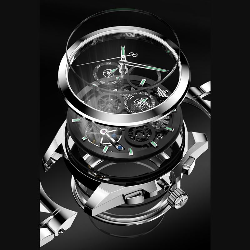 OUPINKE Мужские часы полностью автоматические механические часы с полым механизмом мужские часы высокого класса