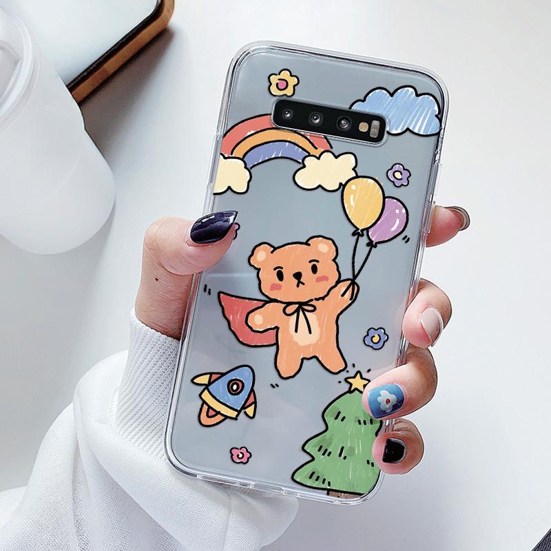 For Samsung Galaxy S10 S10E S 10 Plus Phone Case Cartoon Back Cover Transparent Soft Silicone Flower Funda For Samsung S10+ Cute