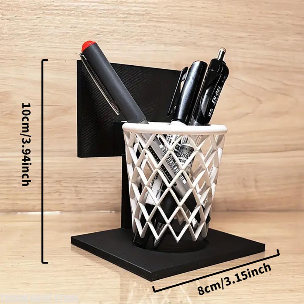 3D Printed Basketball Hoop Pen Holder, Desktop Stationery Organizer with Black Base & White Mesh, Space-Saving Office Desk Decor
