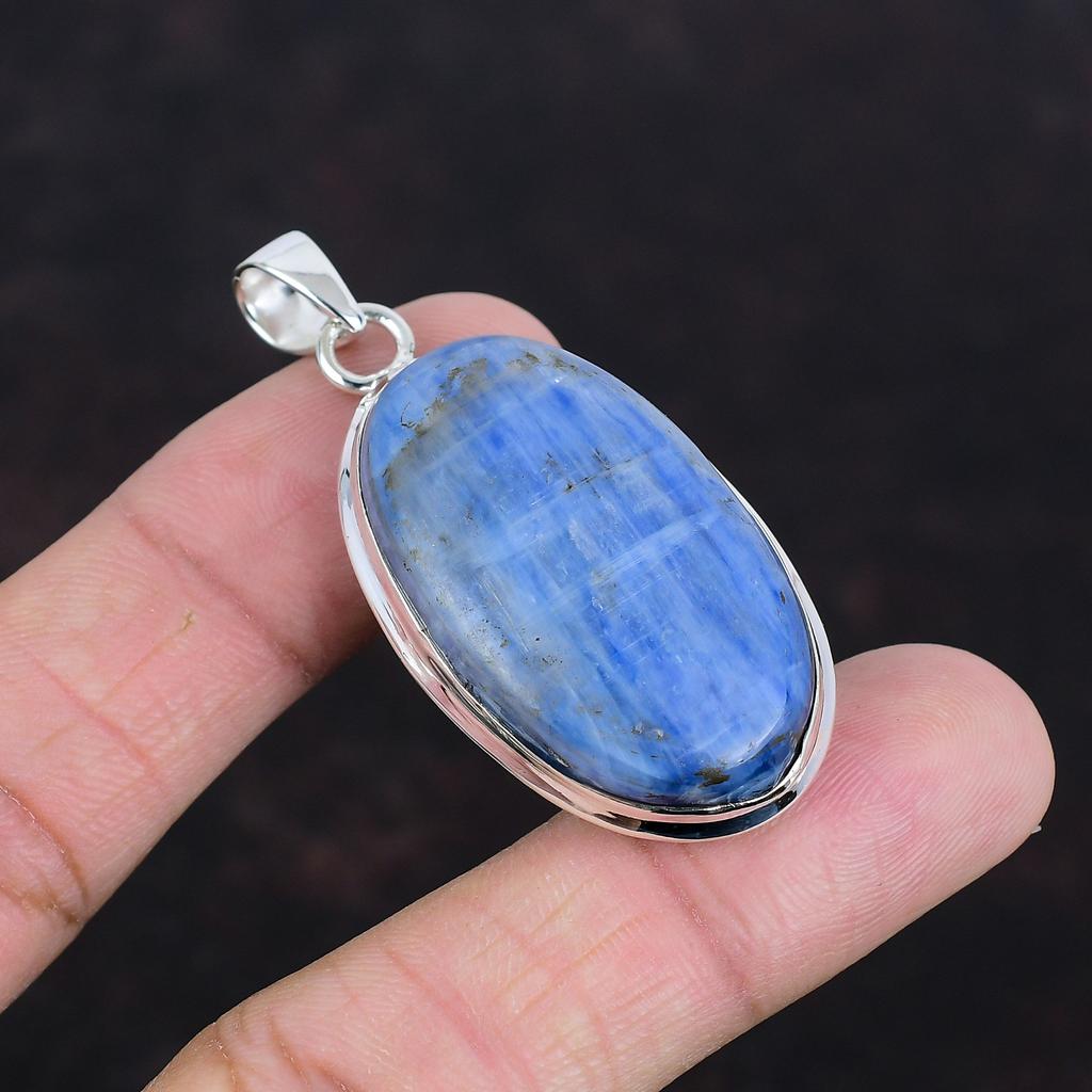 Кулон с кианитом, натуральный драгоценный камень, кулон из стерлингового серебра 925 пробы, уникальный кулон, свадебные украшения, дизайнерский кулон ручной работы, подарки для жены