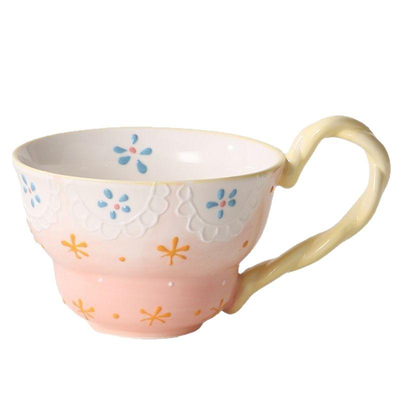 Ceramic Cup Large Capacity Breakfast Cup Drinking Cup Mug High Value Milk Cup Oatmeal Breakfast Cup Curved Cup