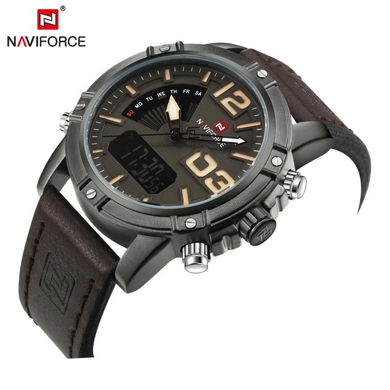 Часы NAVIFORCE 9095 Бренд Роскошные Мужские Наручные Часы Мужские Бизнес Дата Время Кожаный Ремешок Япония Кварцевые Часы