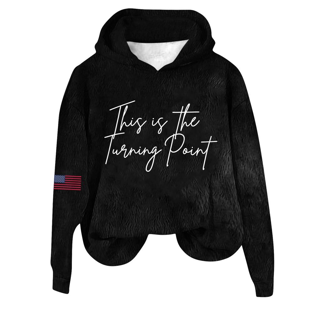 Women's Hooded Long Sleeve Printed Flannel Top Hooded Sweatshirt