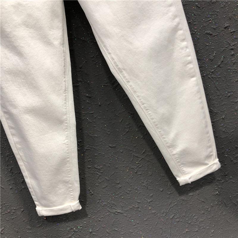 Укороченные брюки, сплошной цвет, джинсы больших размеров, женские свободные повседневные шаровары с высокой талией