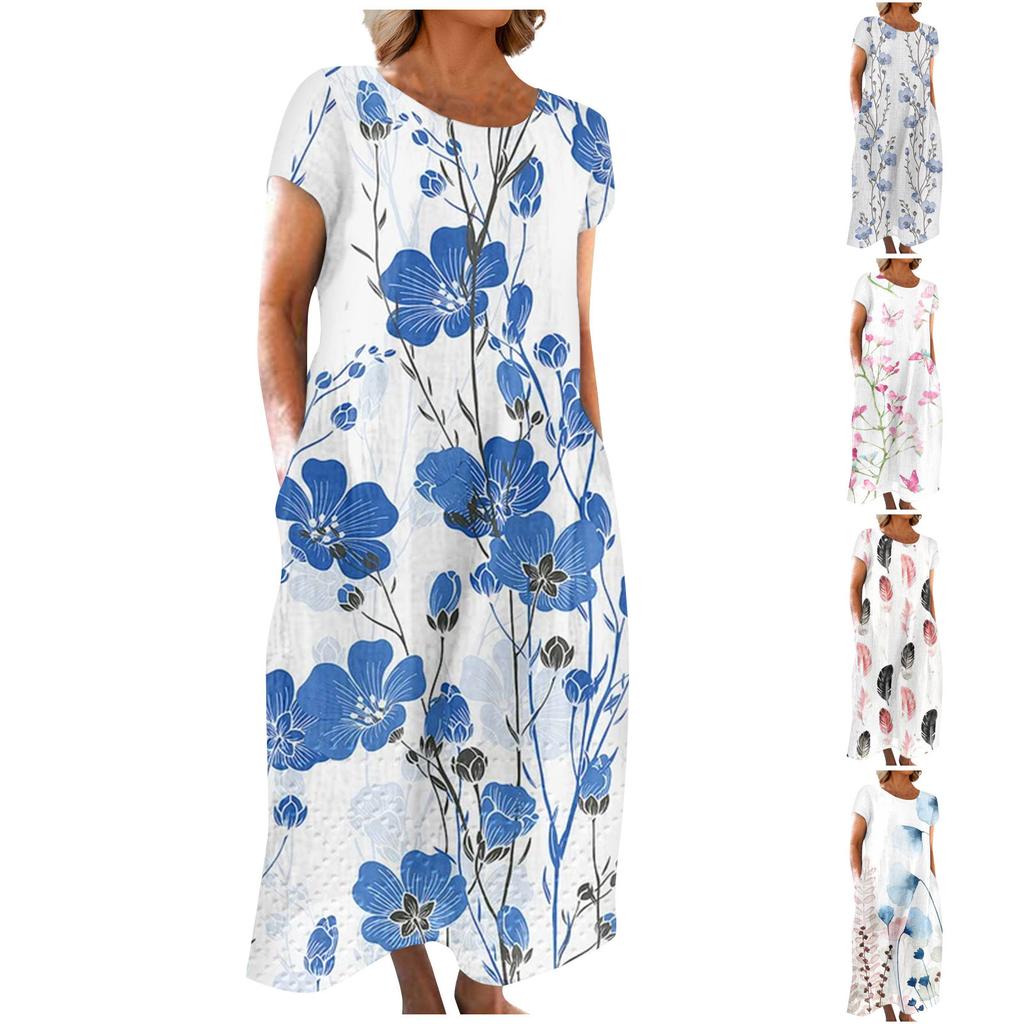 Fashion Women's Summer Round Neck Casual Fashion Printed Pullover Short Sleeve  Dress
