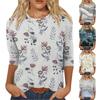 Women's Fashion Casual Round Neck 3/4 Sleeve Loose Printed T-Shirt Women's Top Regular Three Quarter Sleeve Pullover Top