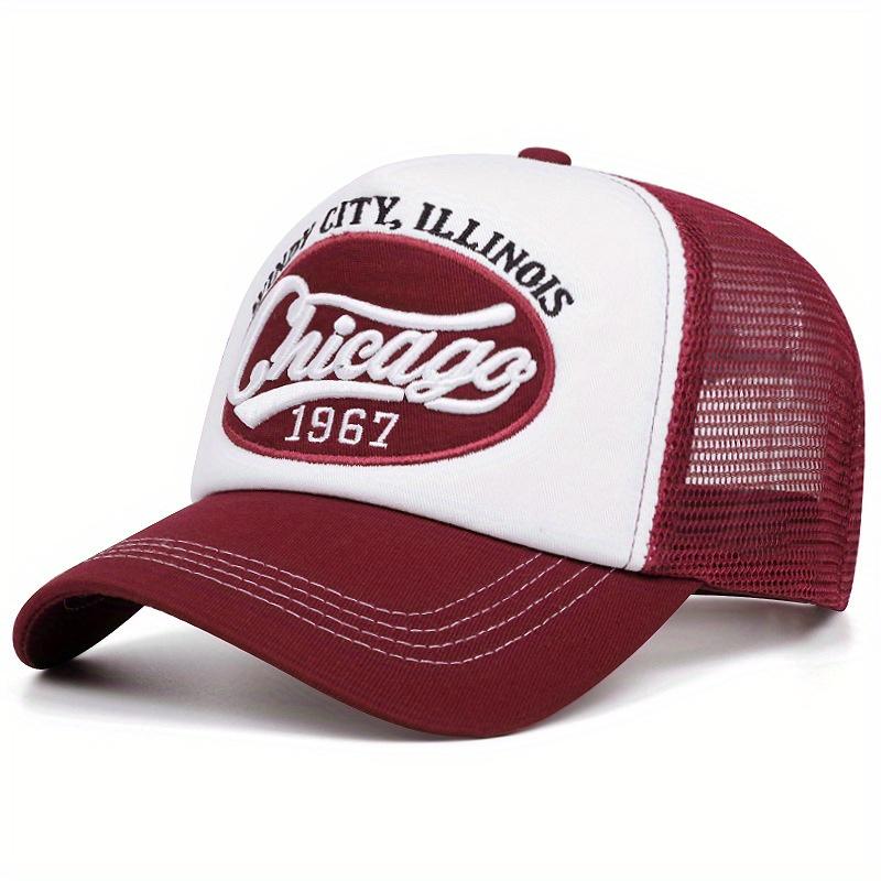 Chicago 1967 Embroidered Letter Baseball Cap Lightweight Breathable Mesh Back Trucker Hat Snapback Closure for Outdoor Sports