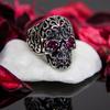 Кольцо с черепом из стерлингового серебра 25 пробы с гранатовыми глазами, мужские кольца, готические украшения, крутые кольца, кольцо с печаткой, байкерские кольца, мужское кольцо, винтажное кольцо