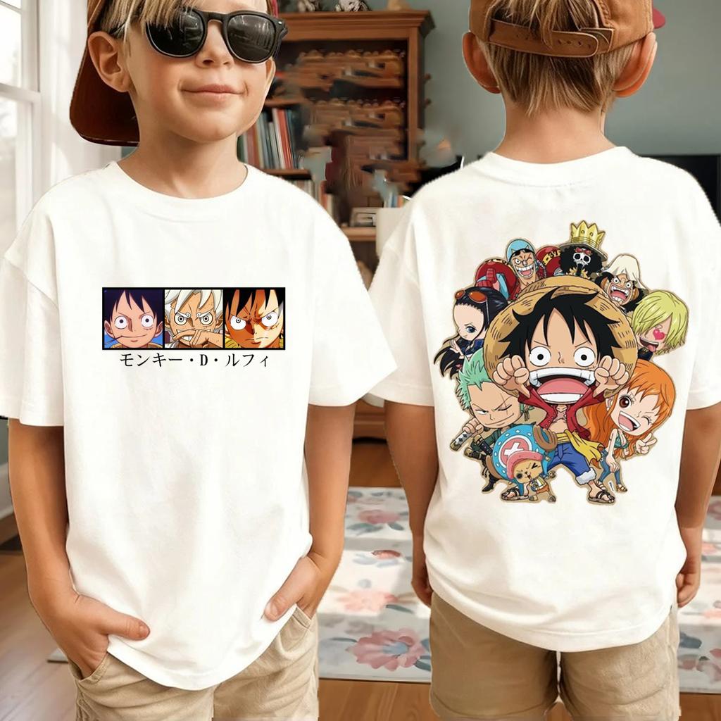 Style One Piece Anime One Piece Printed Tshirt for Boys Harajuku Children Short Sleeve Children Luffy Tshirt Clothing