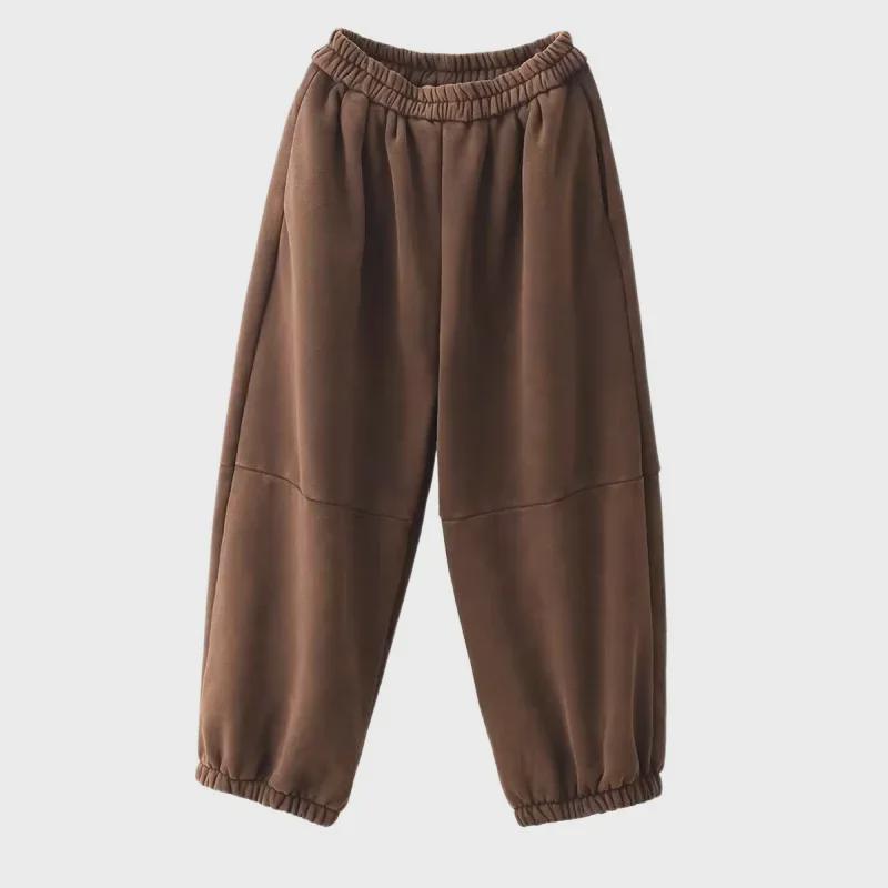 Женские зимние повседневные плюшевые спортивные штаны 2024 года — художественное плетение, мягкие, теплые, утолщенный дизайн