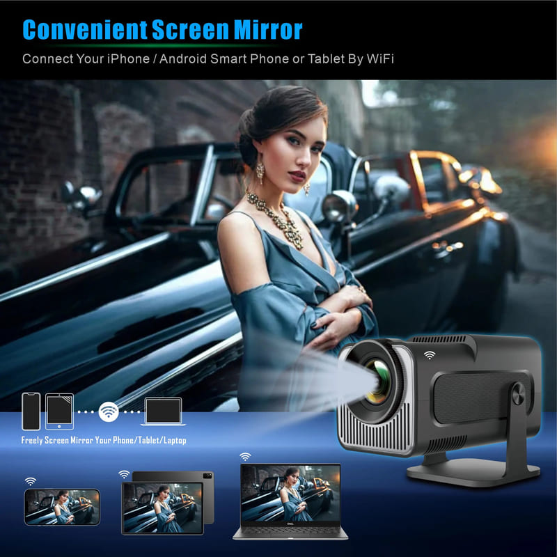 HY320 Mini Projector 720P Freestyle WIFI BT5.0 Cinema Outdoor Portable 4K Via HD 180° Rotable For SAMSUNG XiaoMi Android iPhone