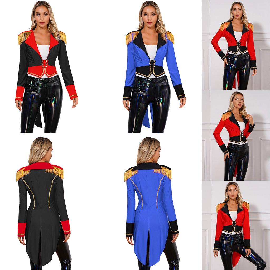 Women Ring Master Tailcoat Circus Magician Jacket Tuxedo Halloween Party Costume Performance