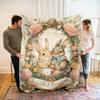 Easter Bunny Plush Blanket Watercolor Floral Blanket Soft Warm Flower Blanket Suitable for Home Chair Sofa Bed
