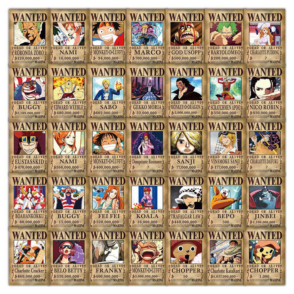 50 шт. Наклейки с плакатами розыска из One Piece: Японская Аниме Декорация для Ноутбуков, Термокружек - Водонепроницаемая Наклейка