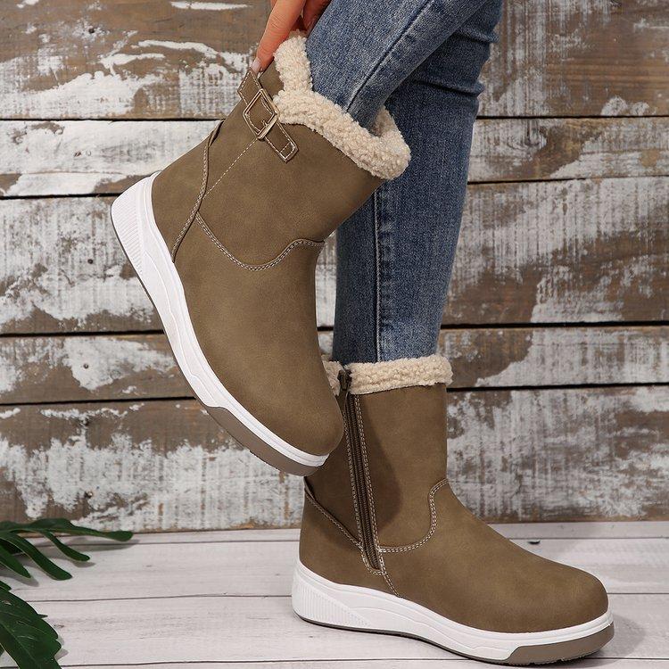 Модные женские зимние ботинки, водонепроницаемые кожаные ботинки на платформе и танкетке для зимы 2025 года, новые теплые ботильоны, плюшевые короткие ботинки для активного отдыха