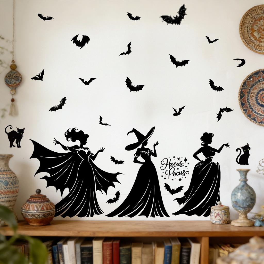 New Halloween wall stickers Halloween decorative wall stickers Bat witch stickers