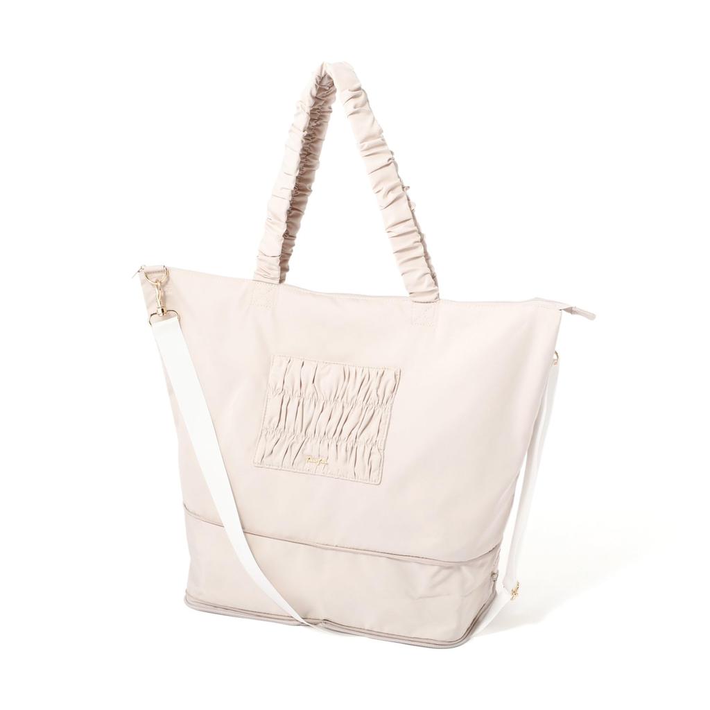 Francfranc Classic Flower 2-Way Carry-On Tote Bag, Light Pink, Water-Repellent, Expandable, Lightweight, Travel