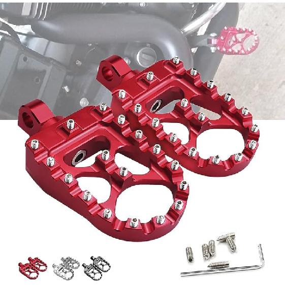 StarknightMT CNC Wide Fat Footpegs 360° Roating MX Foot Pegs Chopper Bobber Style Compatible With Dyna Fatboy Sportster Iron 883 (Black)