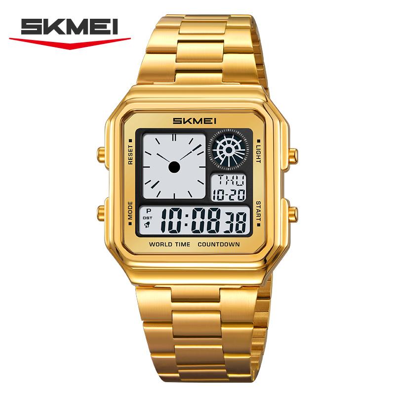 SKMEI 2451 Sport Watches for Men Luxury Stainless Steel Waterproof Calendar Digital Men Wristwatch Electronic Alarm Clock Reloj