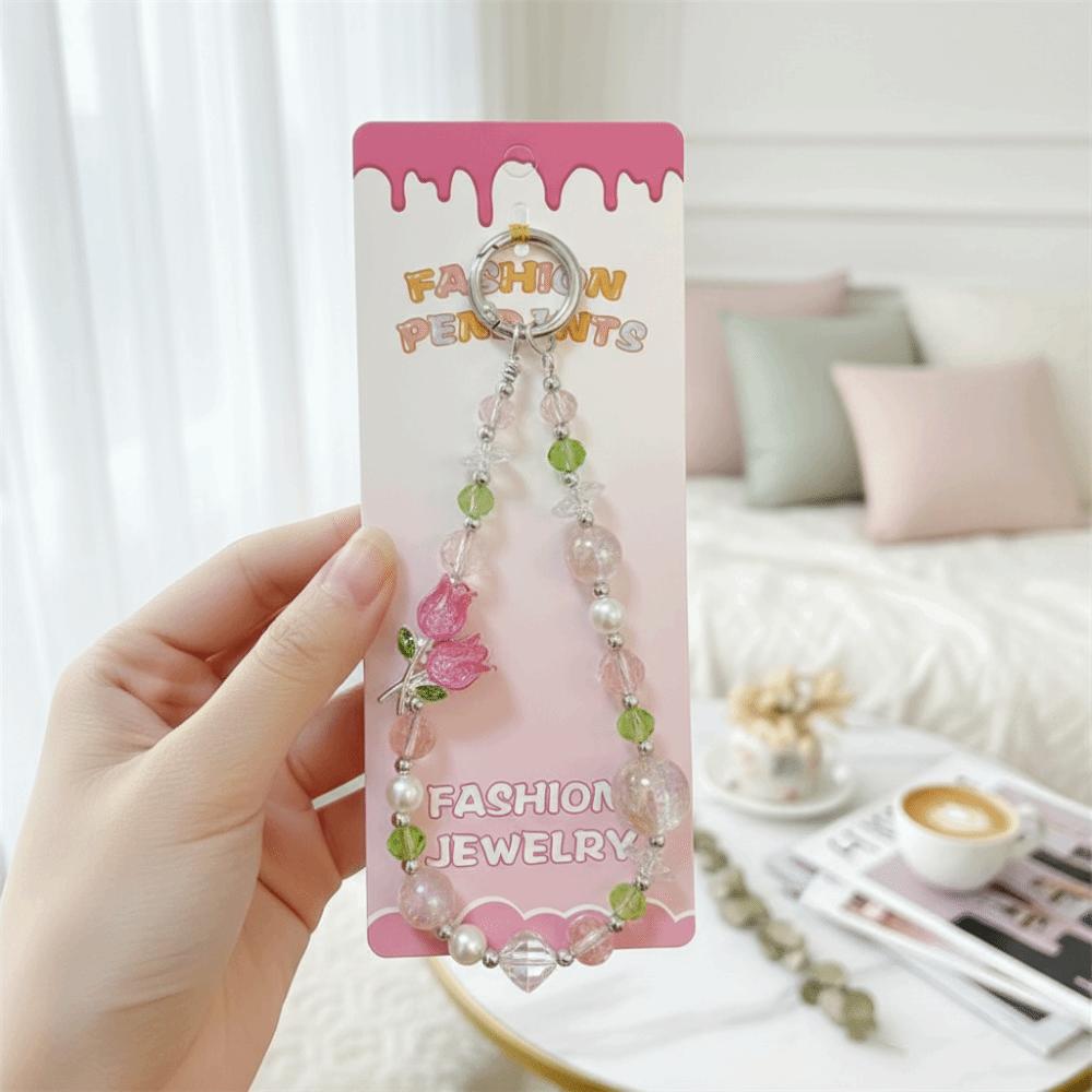 Pearl Cell Phone Chain Tulip Flower Mobile Phone Lanyard Mobile Phone Pendant