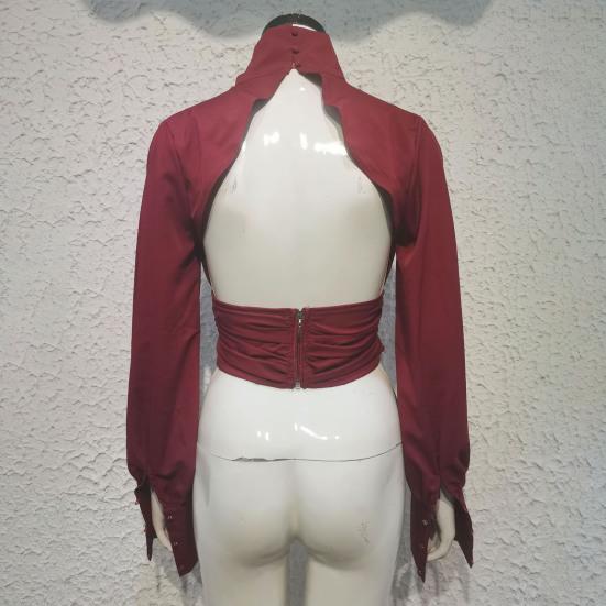 Женский топ, шикарный однотонный пуловер, вечерняя блузка с драпировкой, клубная блузка с длинными рукавами, женская рубашка для повседневной носки