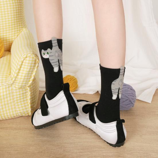 Cute Cat Socks with Balls Women's Cotton Novelty Animal Crew Socks 3D Fuzzy Balls Funny Cat Socks for Cat Lovers And Friends