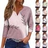 Women's Fashion Casual Printed V-Neck Short Sleeve Decorative Button Three-quarter Sleeve T-Shirt Top