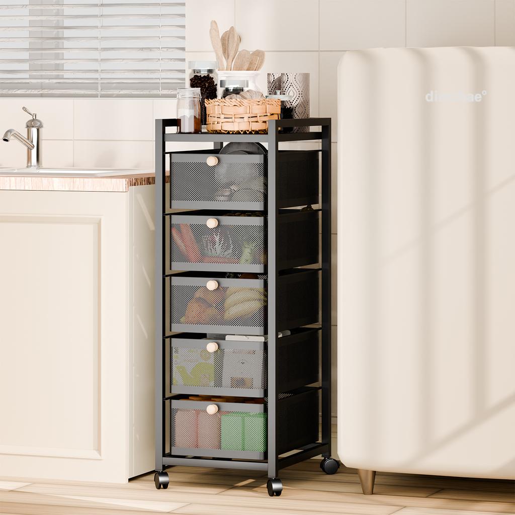 6 Tiers Kitchen Metal Storage Rack Vegetable Fruit Storage Basket Rotatable Storage Shelf Rectangle Large Capacity Rolling Cart
