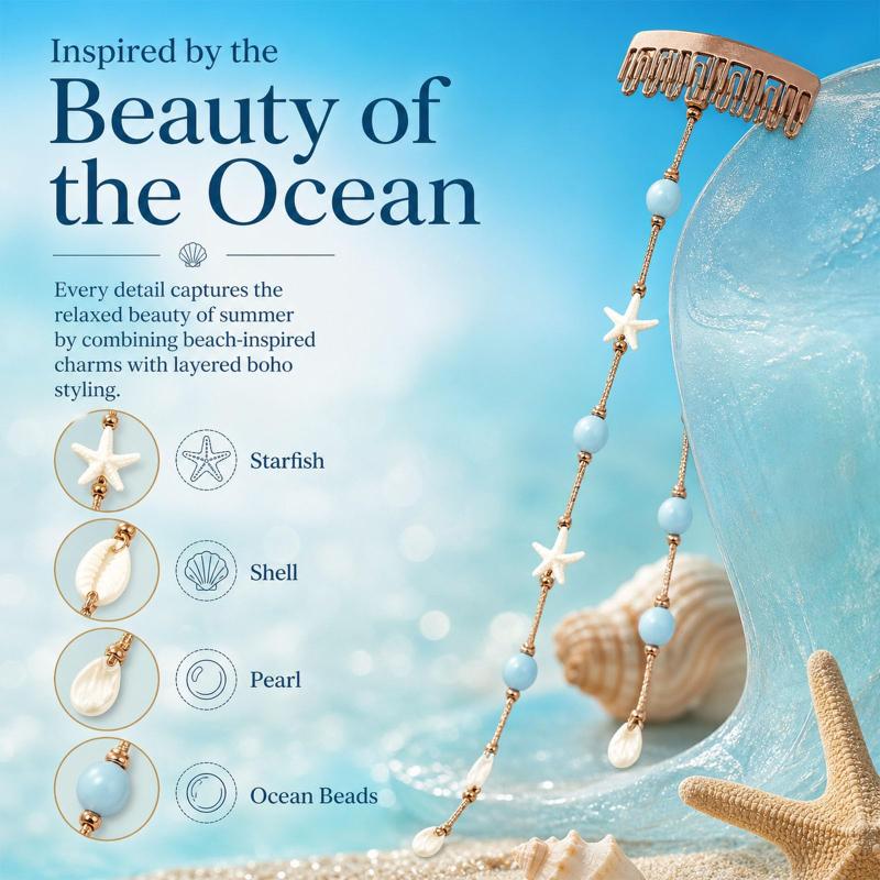 Lightweight Mermaid Starfish Bead Hair Clip Fashion Hair Accessory for Women Summer Travel Seaside Photography