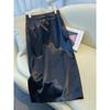 Women's High-End Black Satin A-Line Bodycon Midi Skirt - Spring/Autumn 2025
