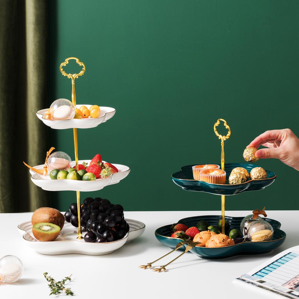 European Ceramic Phnom Penh Double-Layer Dessert Table Three-Layer Tray Dim Sum Plate Wedding Cake Fruit Plate Display Stand