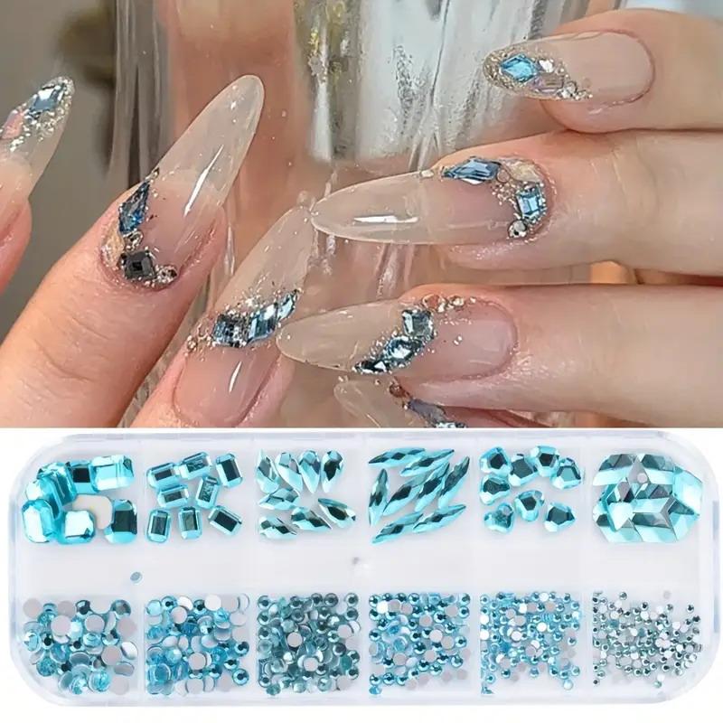 3D Nail Art 12-Grid Super-Shiny Flatback Decorative Nail Art Adhesive Multiple Shapes Diy Nail Designs