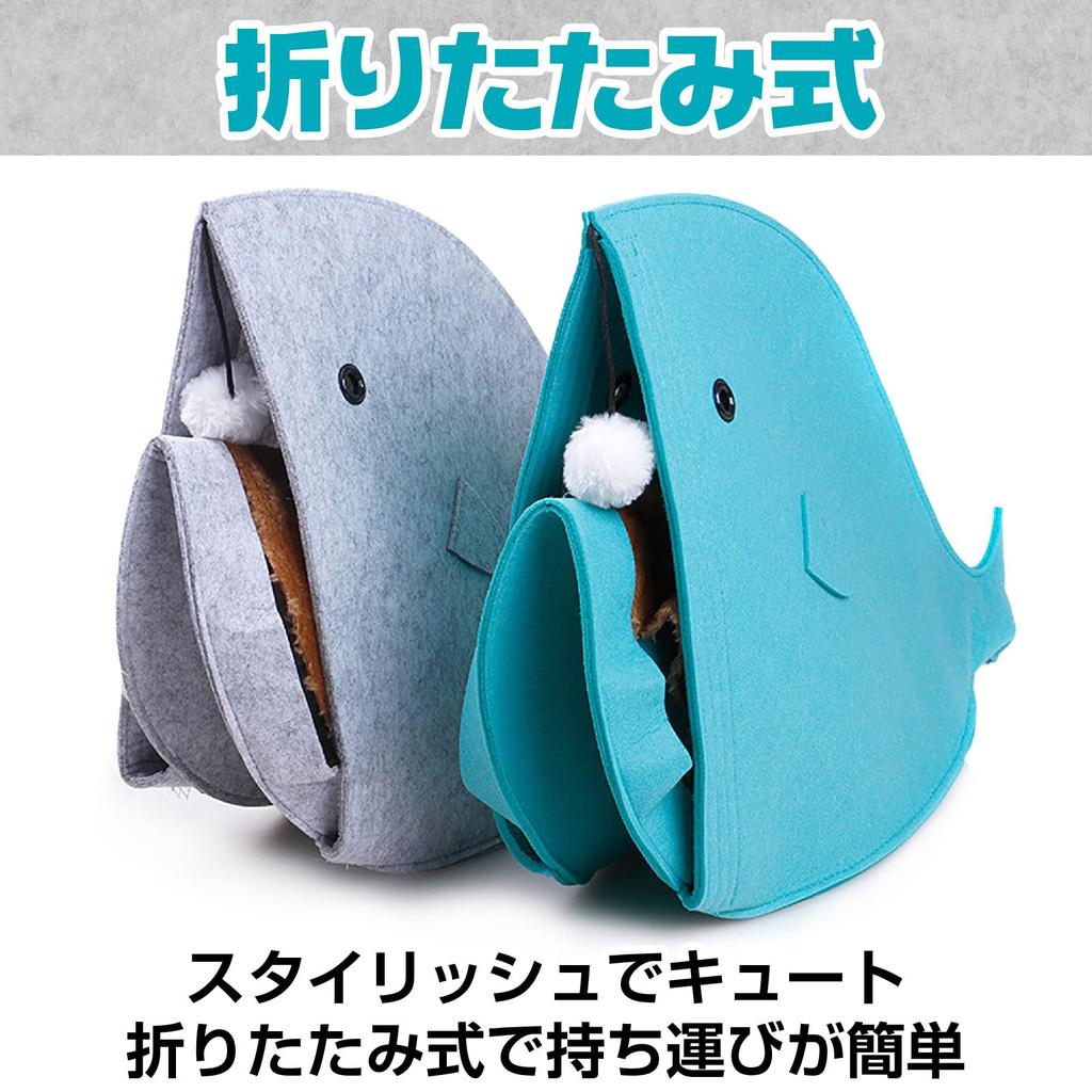 CAWKAY Домик для кошки Дом-акула Складной домик для питомца Спальный мешок для кошки Куполообразный с игрушкой для кошки и подушкой Для помещений Стильный Моющийся (Синий, Стандартный)