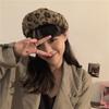 Harajuku Autumn New Trend Leopard Beret Korean Fashion Vintage British Flat Top Personality Warm Painter Hat Club Style