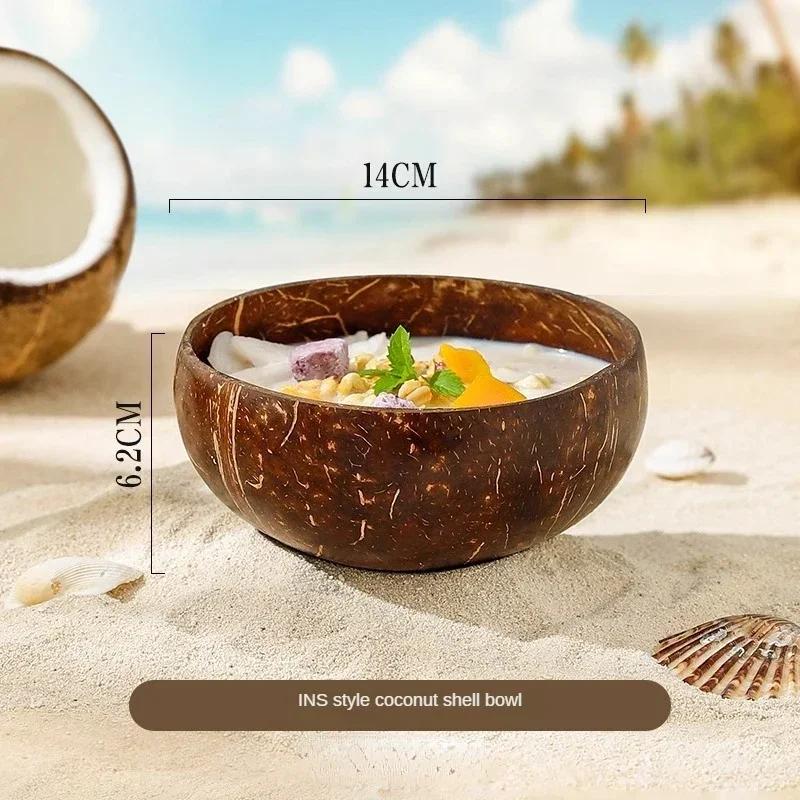 Natural Coconut Bowl Wooden Handmade Coconut Bowl Dinnerware Set Handmade Spoon for Desserts Fruit Salad Kitchen Utensils
