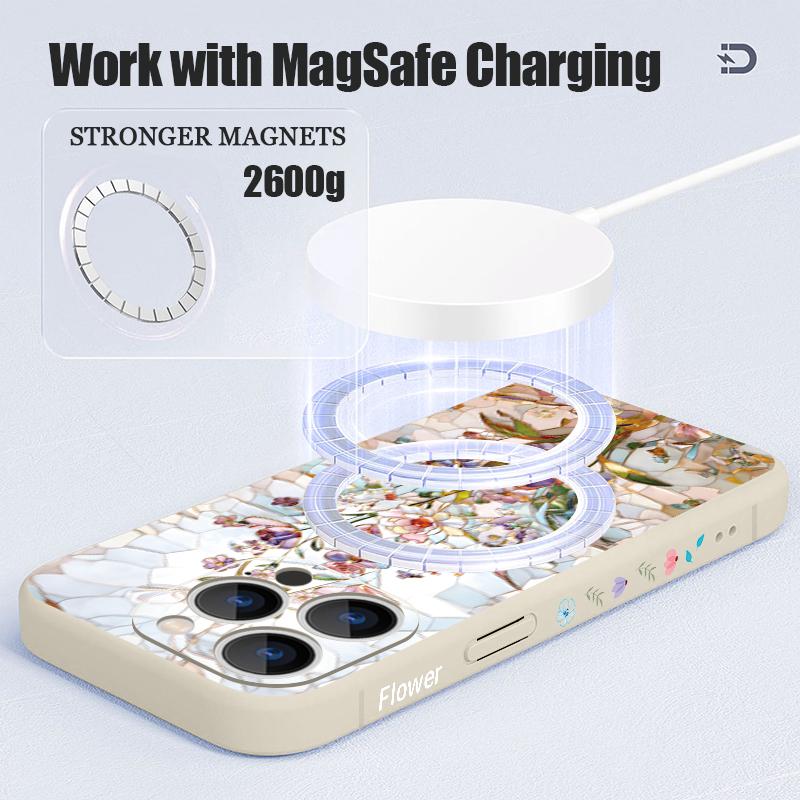 Magnetic Creative Flower Pattern Phone Case For iPhone 17e 17 16 15 14 13 Pro Max 16e For Magsafe Wireless Charge TPU Soft Cover