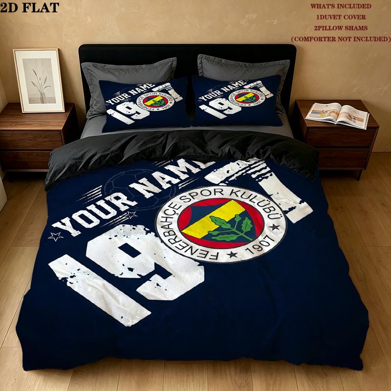 Custom Name,Fenerbahce Pattern Bedding Home Decoration Birthday Gift ( 1 duvet cover + 2 pillowcase, without core),fan merchandise.