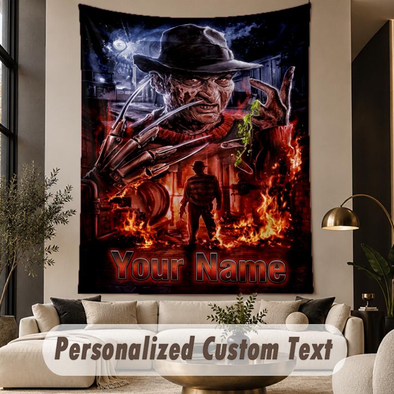 Custom Text Printed Tapestry A Nightmare on Elm Street Freddy Krueger Pattern Large Wall Hanging Indoor Room Decor