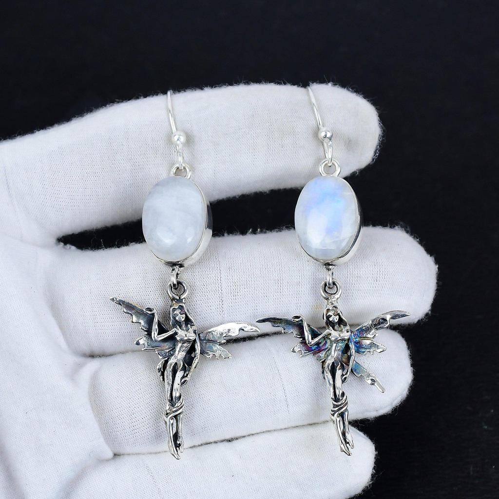 Серьги из натурального радужного лунного камня, антикварные серьги из стерлингового серебра 925 пробы, серьги-подвески из серебра в стиле бохо, подарки на помолвку, подарки для нее