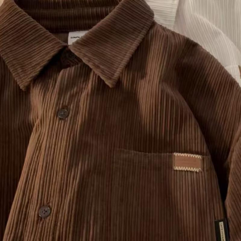 Мужская вельветовая рубашка с длинным рукавом в стиле ретро – модный свободный крой для весны и осени